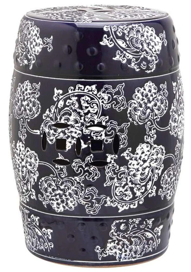 Safavieh – Midnight Flower Garden Stool – Navy – White – ACS4547A