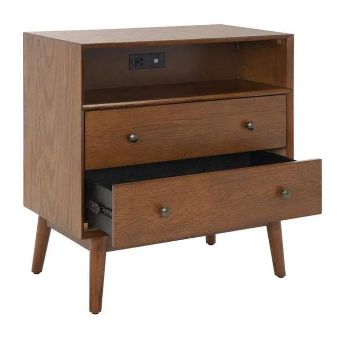 Safavieh – Scully 2Drw 1Shlf Chest W/Usb – Medium Oak – Antique Gold – CHS6417C