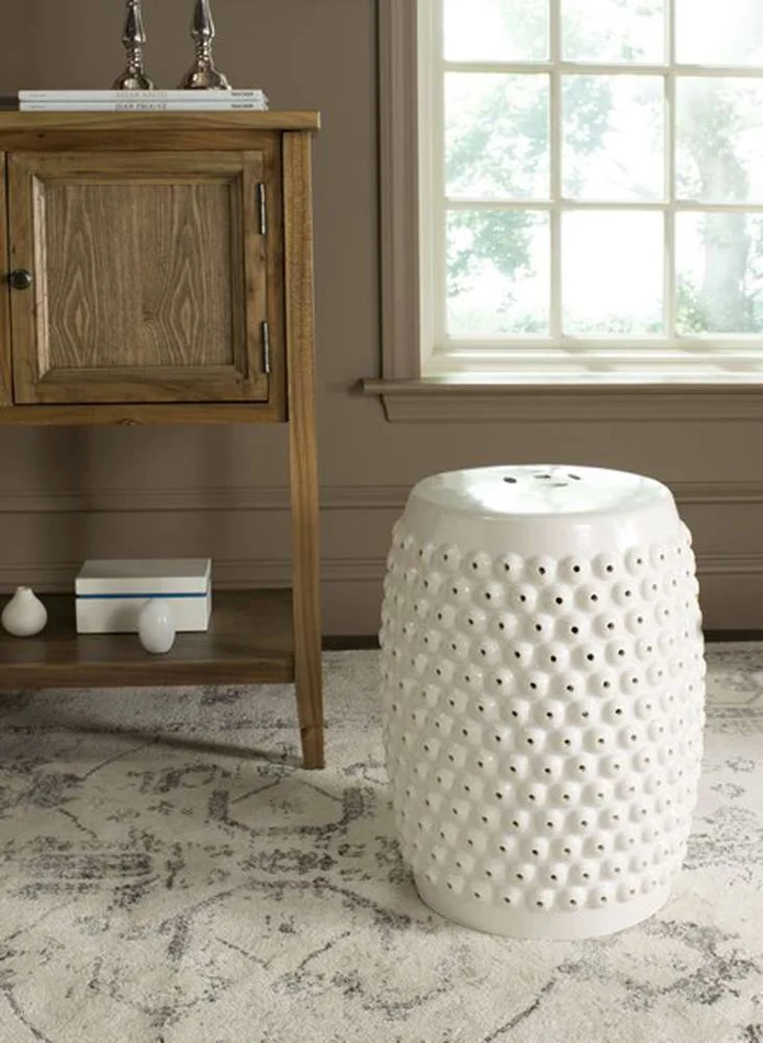 Safavieh – Stella Nailhead Garden Stool – Creme – ACS4530B
