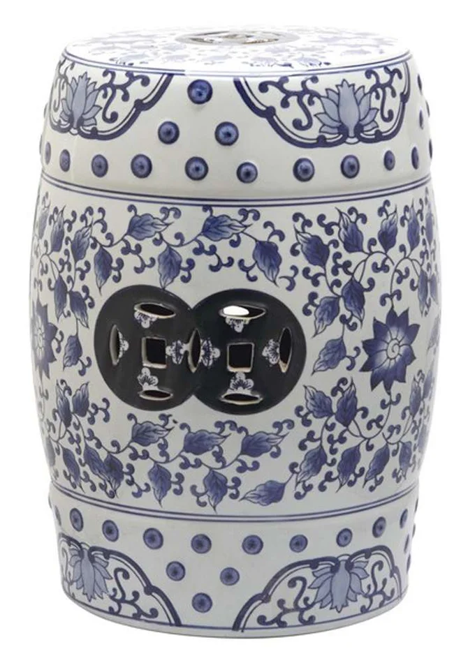 Safavieh – Tao Garden Stool – Blue – White – ACS4548A