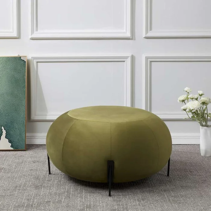 Safavieh – Winterose Round Ottoman – Olive Green – Black – SFV4792B