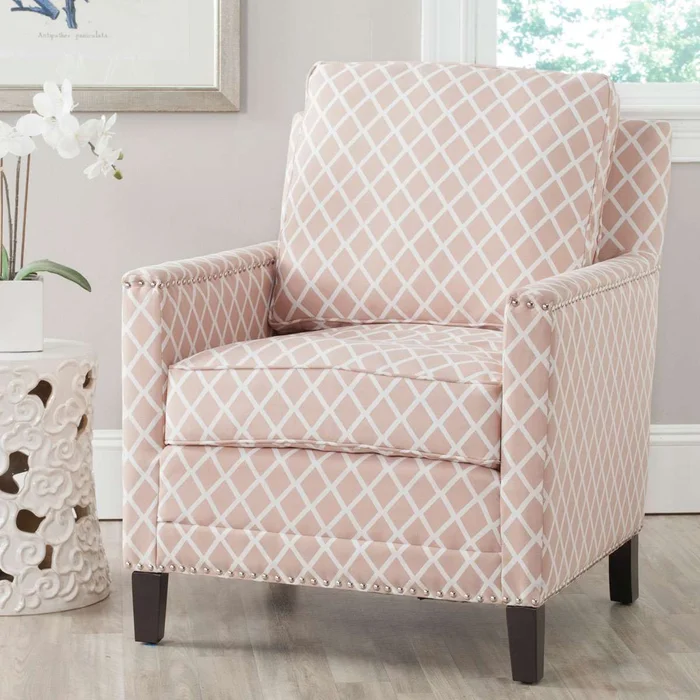 Safavieh Buckler Club Chair – Silver Nail Heads – Peach Pink