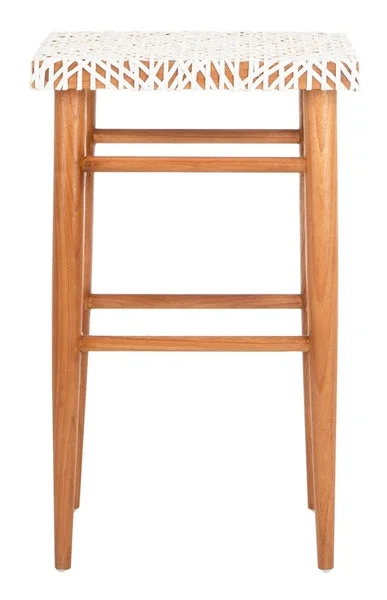 Safavieh Kaleo Woven Leather Barstool – White,Natural,Mindi,Wood