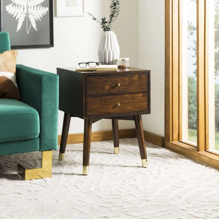 Safavieh Lyla Mid Century Retro Silver Cap Nightstand – Walnut