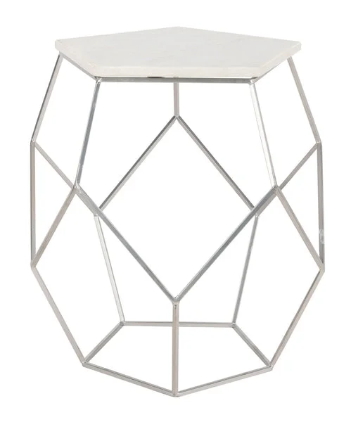 Safavieh Modern Pentagon Marble Top Side Table – Silver