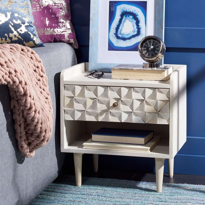 Safavieh Zinnia Nightstand – White Wash With Brass