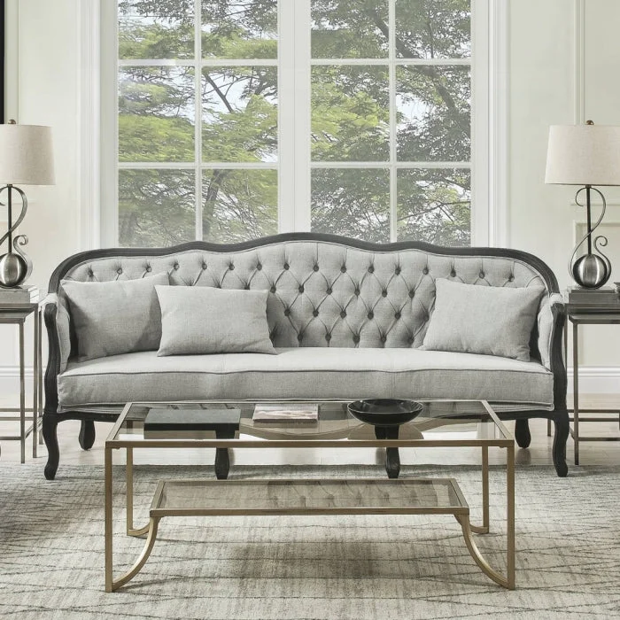 Samael 84″L Linen Sofa with 3 Pillows