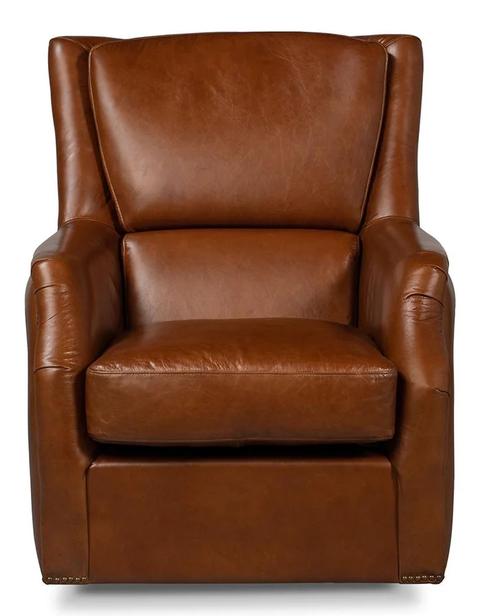 Sarreid Ltd – Baker Leather Swivel Chair,Havana Lthr – 53468
