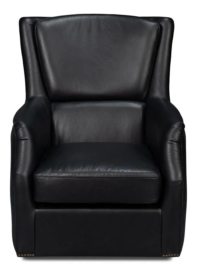 Sarreid Ltd – Baker Leather Swivel Chair, Onyx Black – 54109