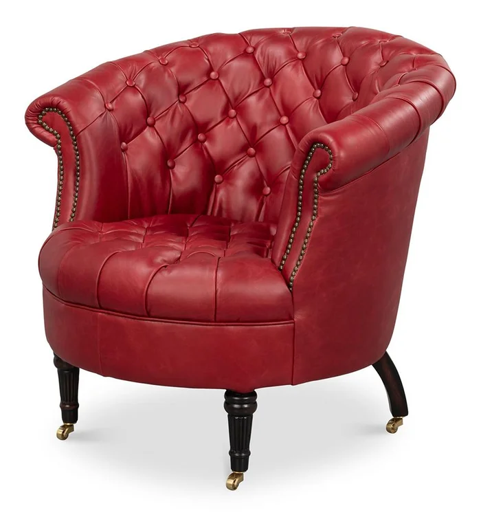 Sarreid Ltd – Bastian Armchair, New Rouge Leather – 54241