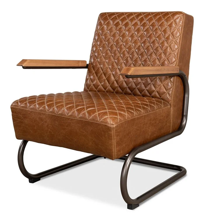 Sarreid Ltd – Beverly Hills Chair, Cuba Brown Leather – 28890