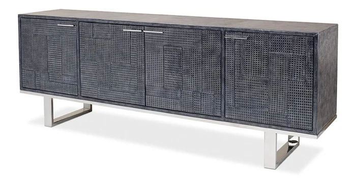 Sarreid Ltd – Bronzini Credenza, Embossed Blue/Grey – 53136