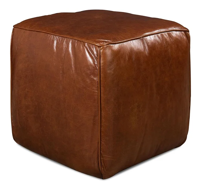 Sarreid Ltd – Leather Sitting Cube – Brown – 29340