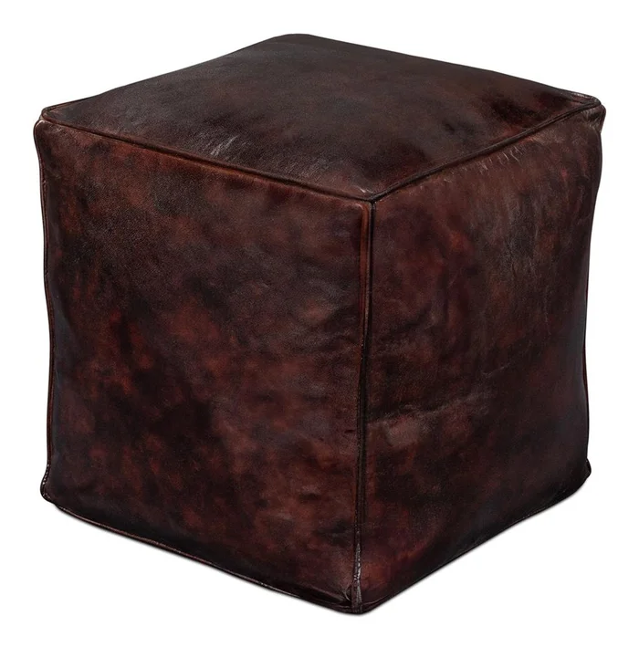 Sarreid Ltd – Sunday Afternoon Leather Cube,Dark Brown – 54034