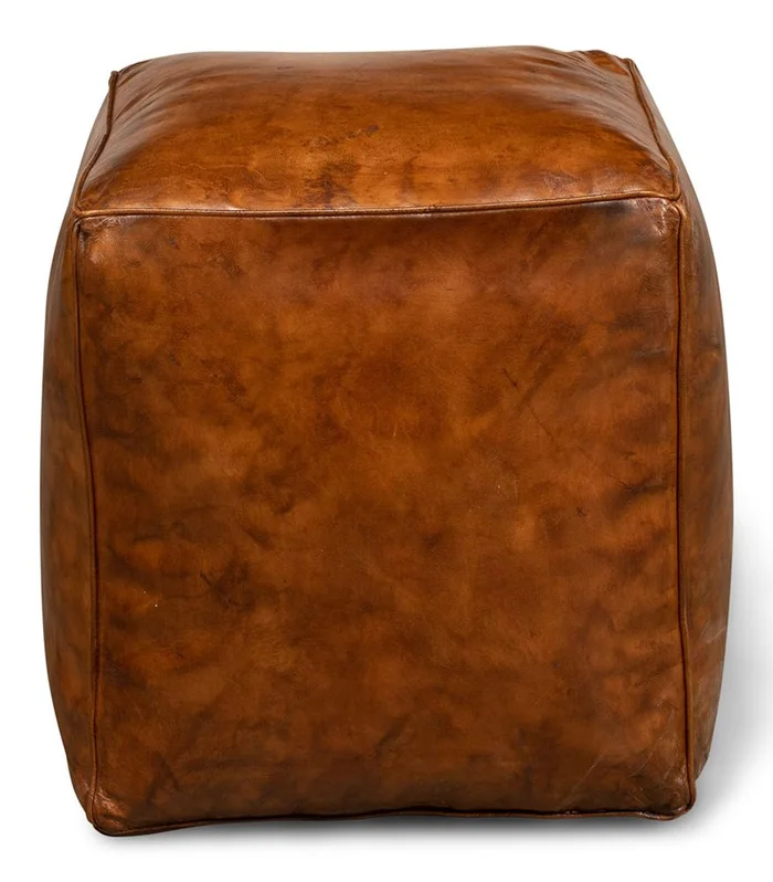 Sarreid Ltd – Sunday Afternoon Leather Cube,Natural – 26896