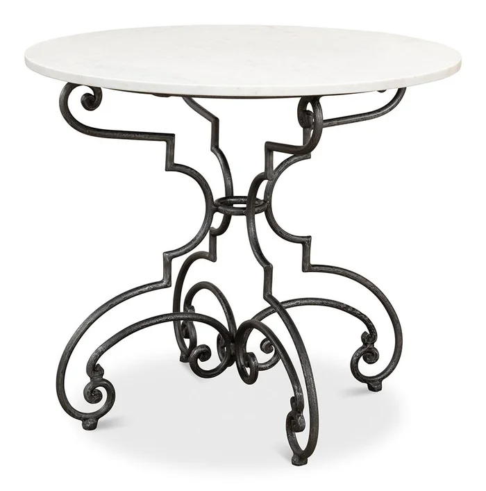 Sarreid Ltd – The French Iron And Marble Table – Ivory – 30139