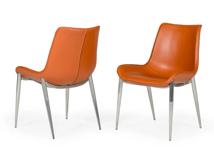 Set of Two Cognac Faux Leather Modern Dining Chairs By Homeroots