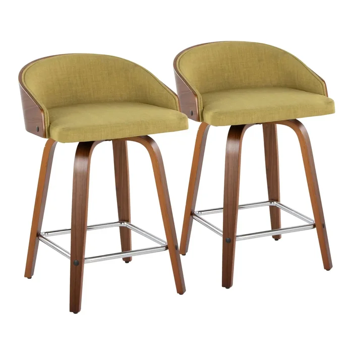 Shiraz – Mid-Century Modern Fixed Height Stool With Swivel With Square Footrest (Set of 2)