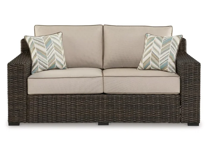 Signature Design by Ashley – Coastline Bay Outdoor Loveseat W/Cushion in Brown – P784-835