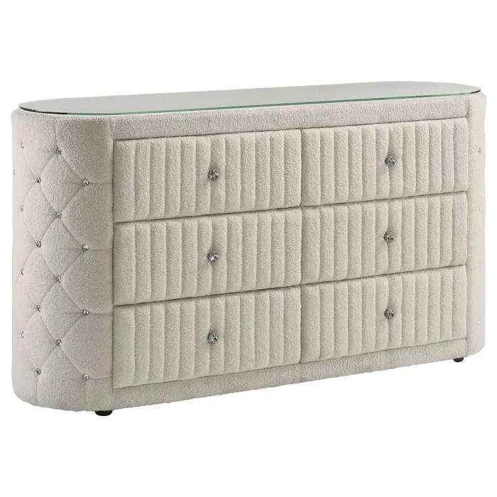 Sonya 6-drawer Upholstered Bedroom Dresser Ivory