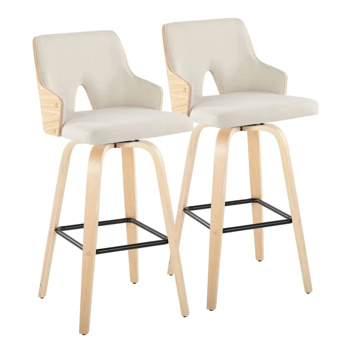 Stella – Contemporary Fixed Height Barstool With Swivel Square Footrest (Set of 2)