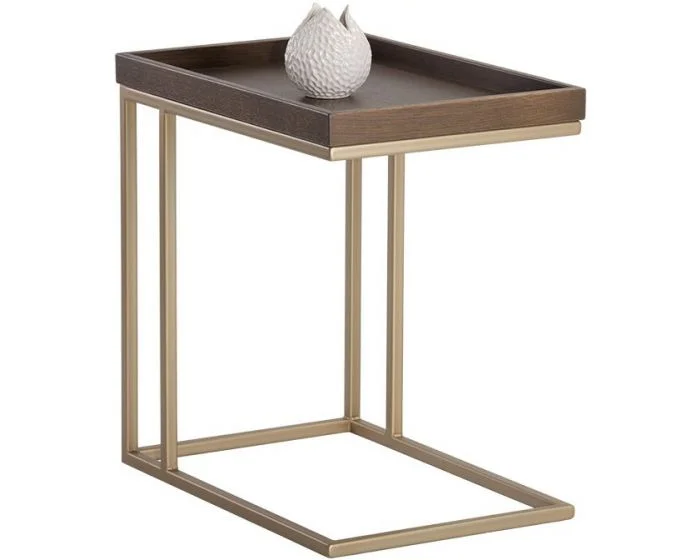Sunpan Artezia Arden C-Shaped End Table – Gold – Raw Umber (Dropshippable)