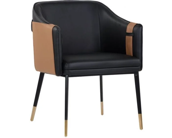 Sunpan Ikon Carter Dining Armchair – Napa Black / Napa Cognac (Dropshippable)