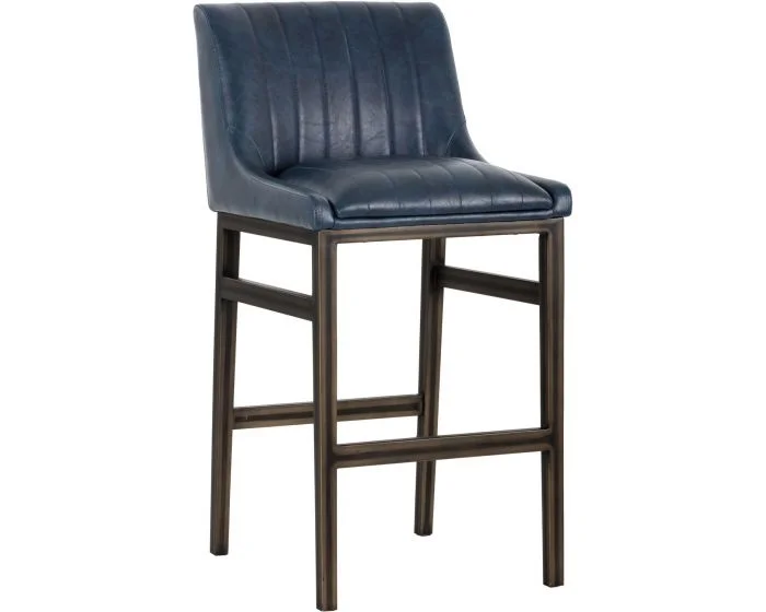 Sunpan Irongate Halden Armless Barstool – Rustic Bronze – Vintage Blue (Dropshippable)