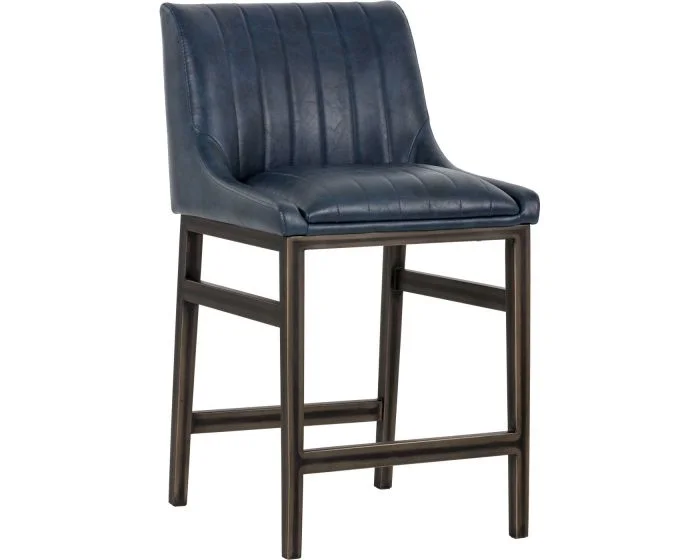 Sunpan Irongate Halden Armless Counter Stool – Rustic Bronze – Vintage Blue (Dropshippable)