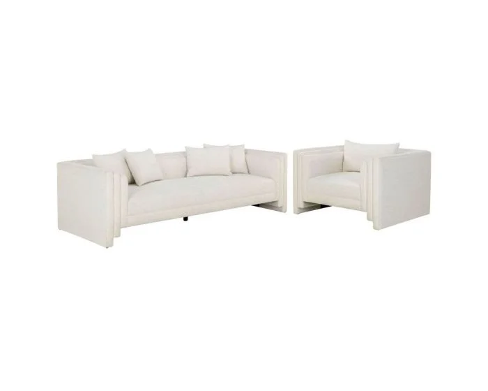 Sunpan Kira Sofa Set in Heather Ivory Tweed