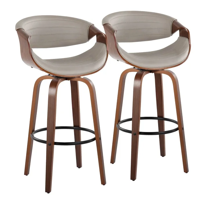 Symphony – Mid Century Modern Fixed Height Barstool With Swivel With Round Footrest (Set of 2)