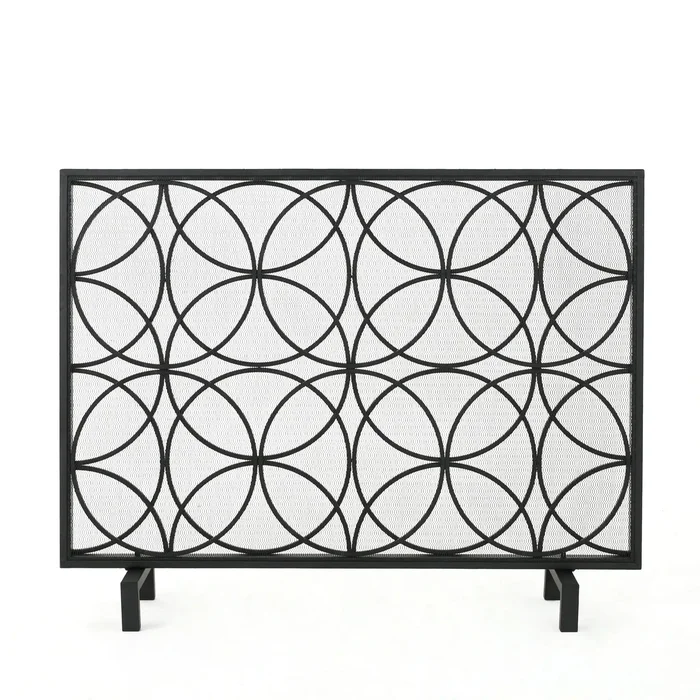 Thayer – Single Panel Iron Fireplace Screen With Geometric Design