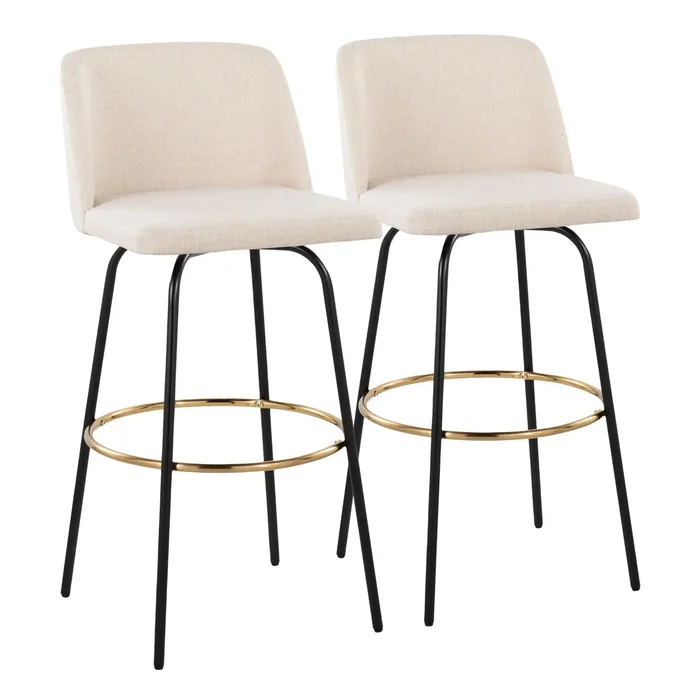 Toriano – Contemporary Fixed Height, Barstool With Swivel & Round Footrest (Set of 2)