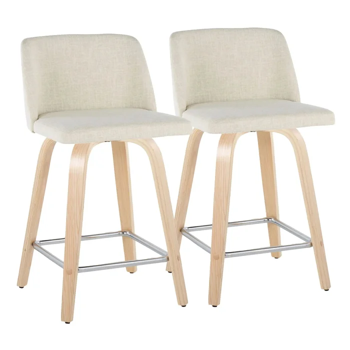 Toriano – Contemporary Fixed Height Counter Stool Swivel With Square Footrest (Set of 2)