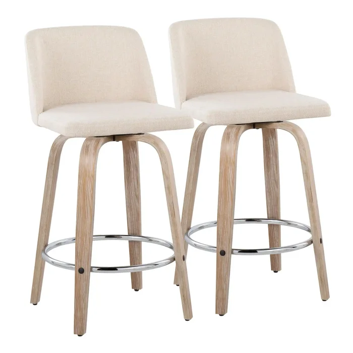 Toriano – Contemporary Fixed Height Counter Stool With Swivel & Round Footrest Modern Design (Set of 2)