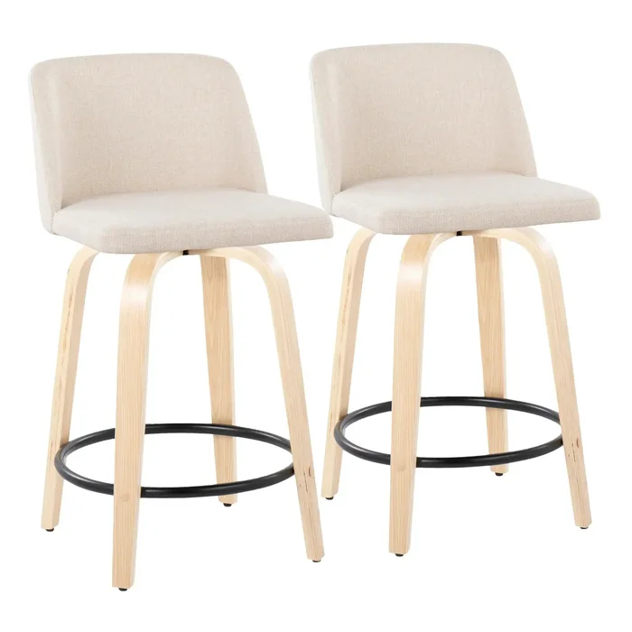 Toriano – Contemporary, Fixed Height Counter Stool With Swivel And Round Footrest (Set of 2)