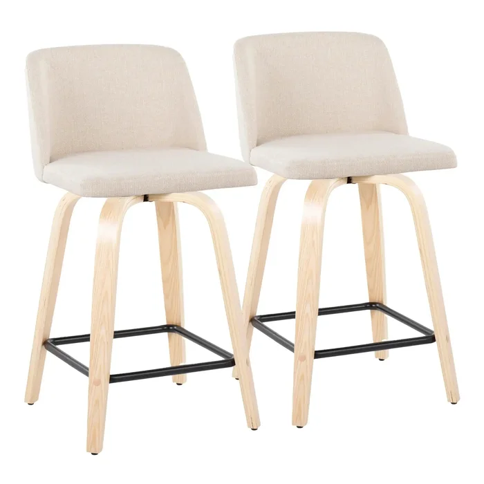 Toriano – Contemporary Modern Design Fixed Height Counter Stool With Swivel With Square Footrest (Set of 2)