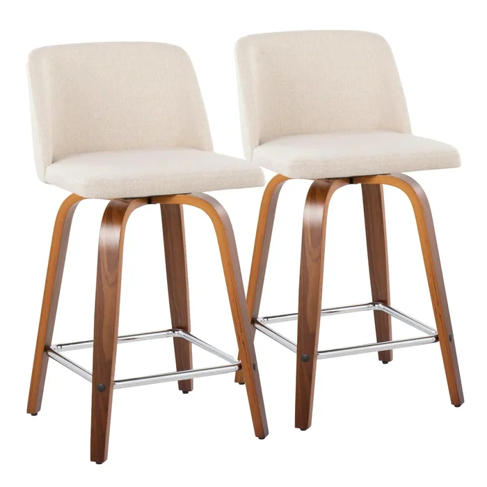 Toriano – Mid Century Modern Fixed Height Counter Stool With Swivel And Square Footrest (Set of 2)