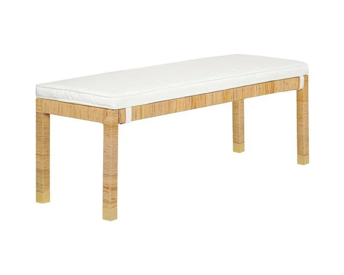 TOV Furniture Amara Bench – Natural Woven Rattan Performance Fabric (Dropshippable)