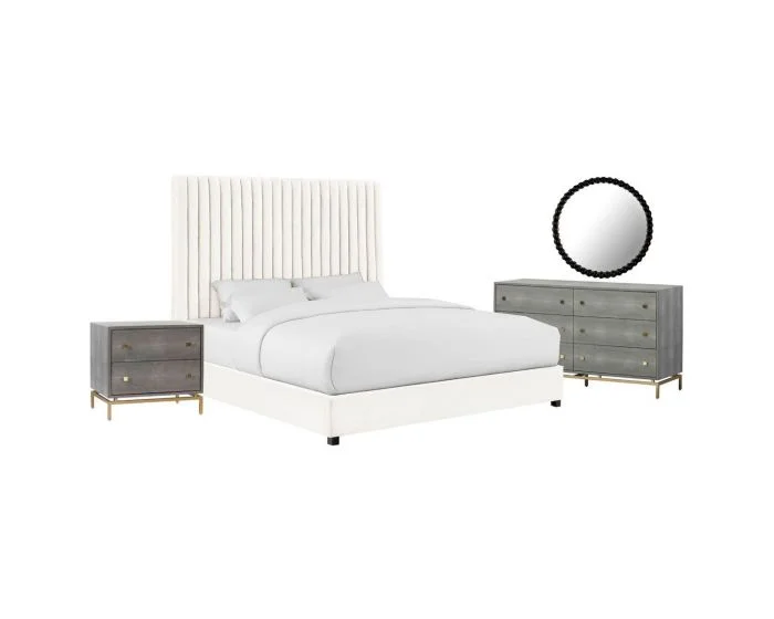 TOV Furniture Arabelle White Velvet Bedroom Set