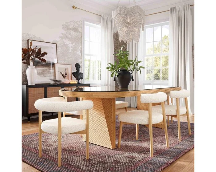 TOV Furniture Caren Oval Dining Set – Natural Rattan and Glass