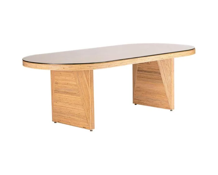 TOV Furniture Caren Oval Dining Table – Natural Rattan and Glass