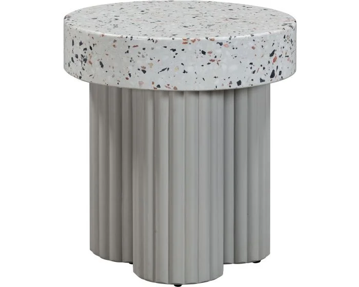 TOV Furniture Clover Indoor / Outdoor Round Side Table – Faux Terrazzo (Dropshippable)