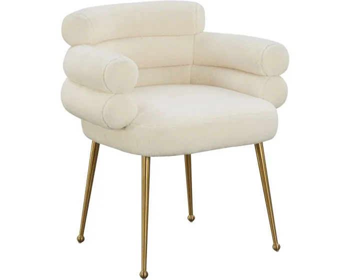 TOV Furniture Dente Dining Chair – Cream Faux Sheepskin (CL1A) – CLEARANCE SALE (Dropshippable)