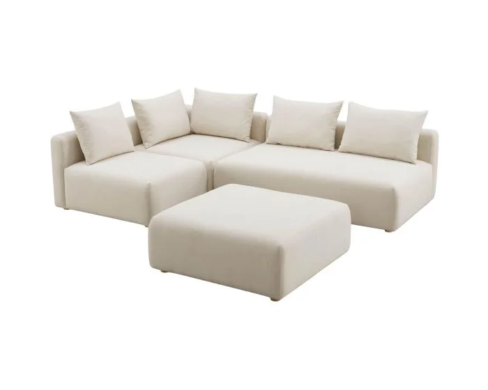 TOV Furniture Hangover Performance 4-Piece Modular Chaise Sectional – Cream Linen