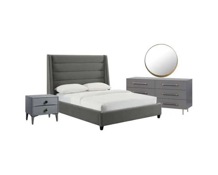 TOV Furniture Koah Grey Velvet Bedroom Set