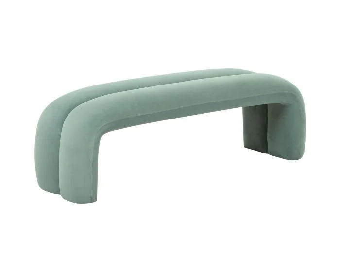 TOV Furniture Leigh Channeled Bench – Green Velvet (Dropshippable)