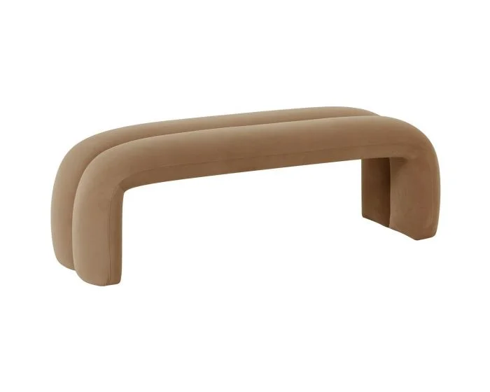 TOV Furniture Leigh Channeled Bench – Taupe Velvet (Dropshippable)