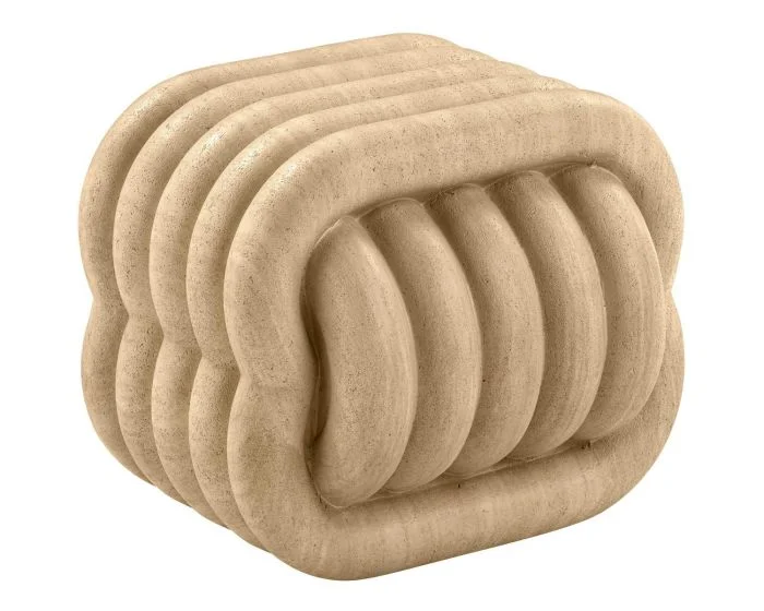 TOV Furniture Love Knot Indoor / Outdoor Accent Stool – Faux Travertine (Dropshippable)
