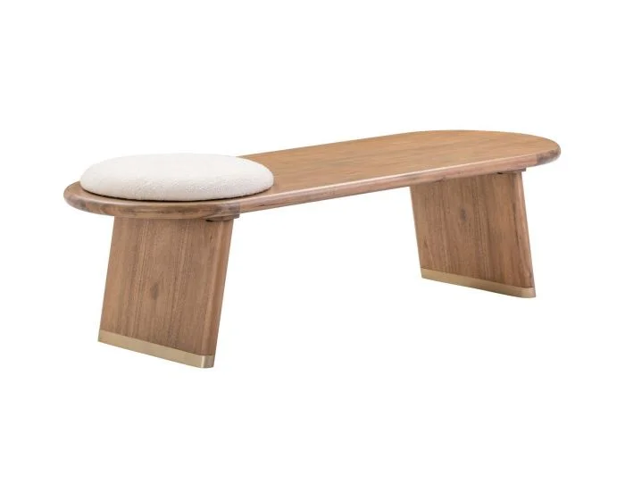 TOV Furniture Samantha Bench with Boucle Seat – Cognac Acacia (Dropshippable)